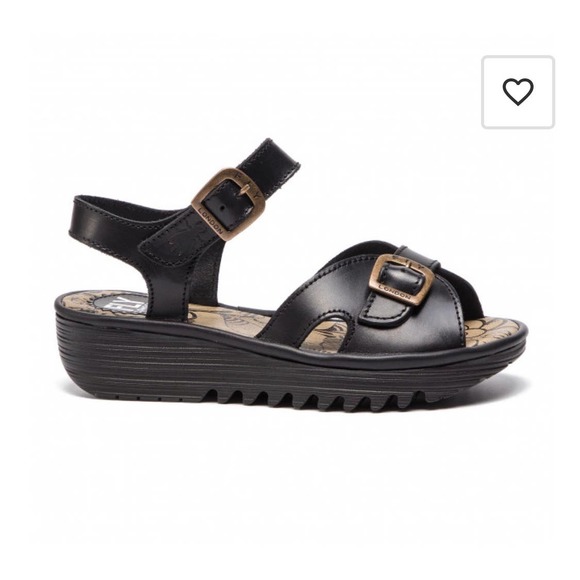 FLY LONDON EMITFLY WEDGE SANDALS IN BLACK LEATHER WOMEN SIZE EU39/US9 - Picture 1 of 10